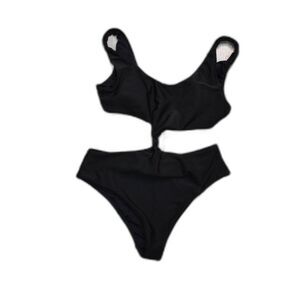LA Hearts by Pacsun Twist Front Ribbed Monokini Black Swimsuit Swimwear Large